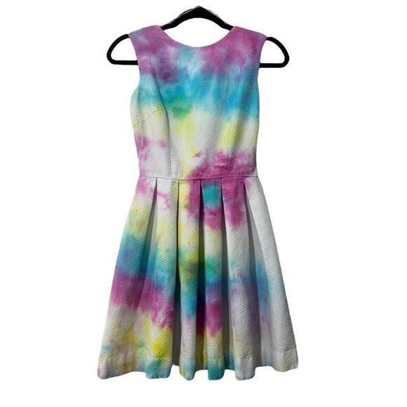 Vintage Gay Gibson  Dress 1960s Tie Dye Fit & Flare Lace Up Twirl Womens XS - Picture 1 of 6